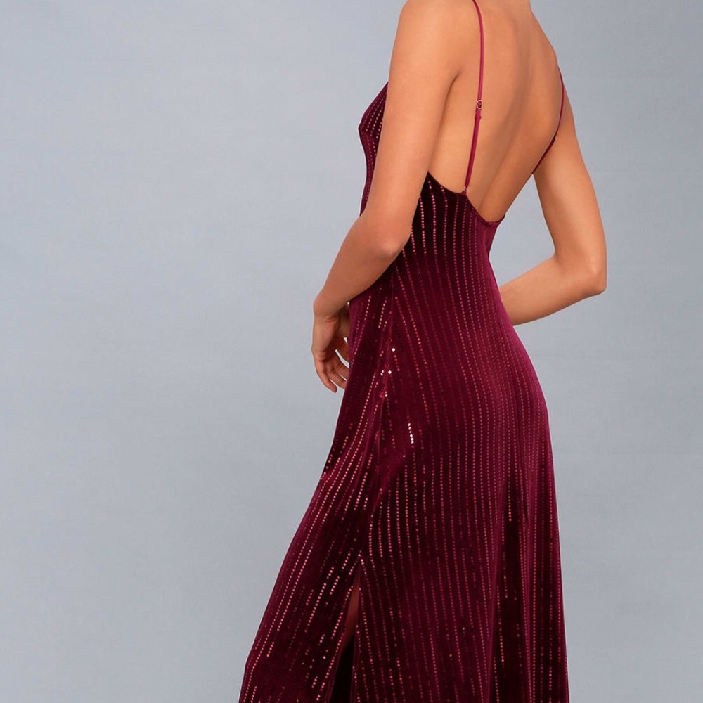 Lulus Burgundy Velvet Sequined Maxi Dress size L
